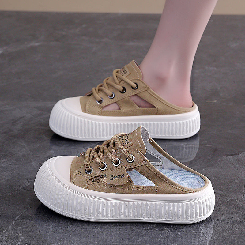 Slide-on Hollowed-out Breathable Thick-soled Half-slipper Sneakers