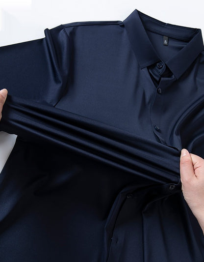 High-elasticity Mens Seamless Wrinkle-free Ice-silk Long-sleeve Shirt