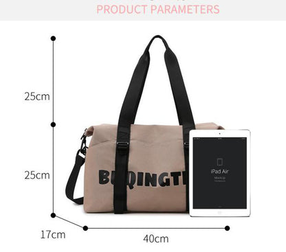 Women's Fashion Letter Print Gym Duffel Bag - Wet & Dry Separation Yoga Fitness Tote, Weekender Overnight Shoulder Bag For Travel