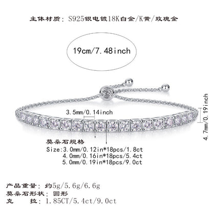 925 Sterling Silver Tennis-Style Adjustable Sparkling Moissanite Bracelet