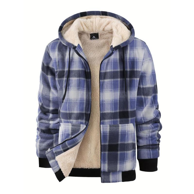Men’s Wool Plaid Hooded Jacket for Outdoor Sportswear