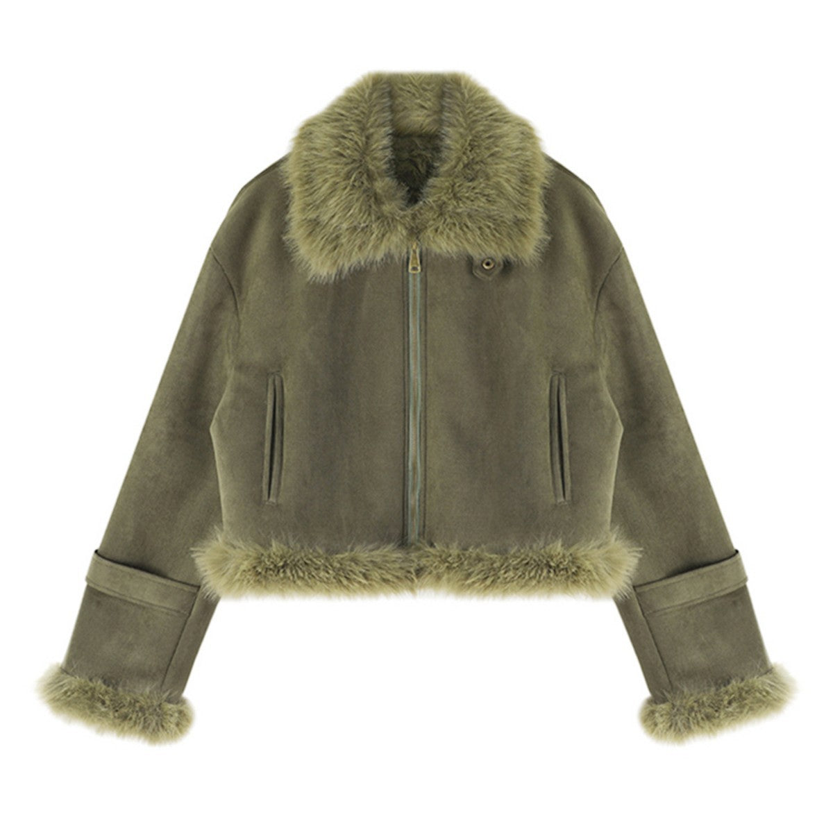 Unisex Leather and Fur Suede-Lined Short Biker Jacket
