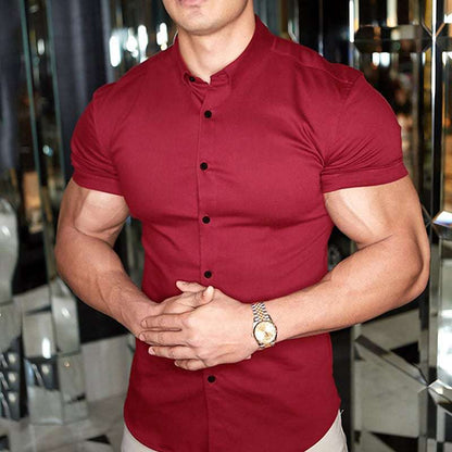 Slim Fit Short Sleeve Shirt Summer Men's Solid Color Casual Tops