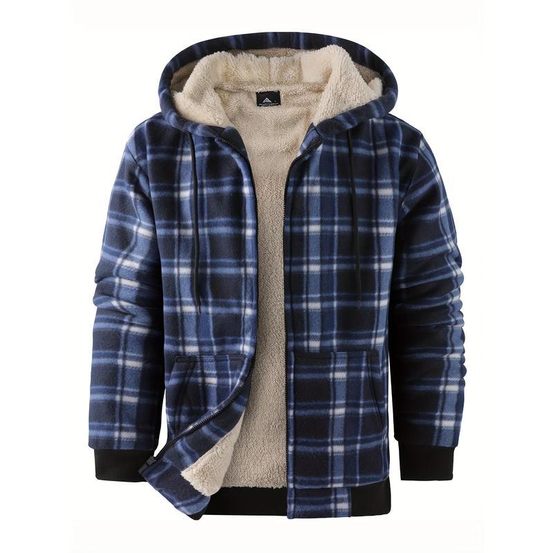 Men’s Wool Plaid Hooded Jacket for Outdoor Sportswear