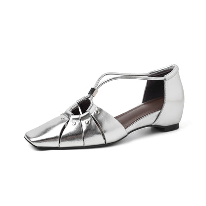 Handcrafted Full-Grain Leather Cage Sandals, Women's Vintage Woven Square Toe T-Strap Flats