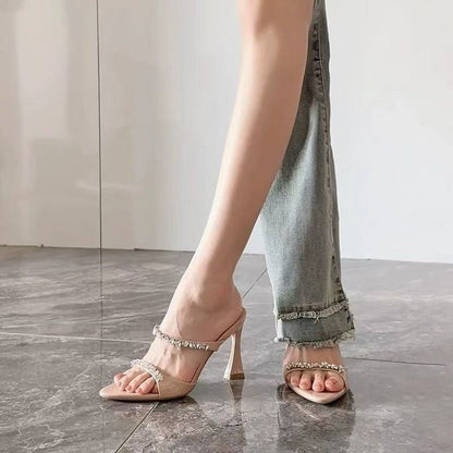 One Word Water Diamond Slippers For Women, Wearing Horseshoe Heels And High Heels For Outdoor Wear