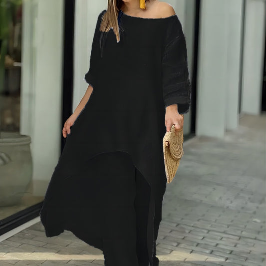 Large Size Irregular Long-sleeved Suit With Wide-leg Pants Set Of Two Pieces