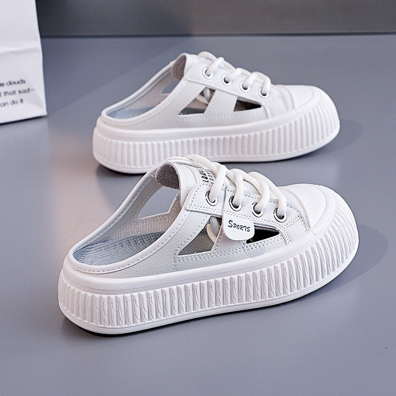 Slide-on Hollowed-out Breathable Thick-soled Half-slipper Sneakers
