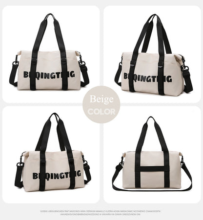 Women's Fashion Letter Print Gym Duffel Bag - Wet & Dry Separation Yoga Fitness Tote, Weekender Overnight Shoulder Bag For Travel