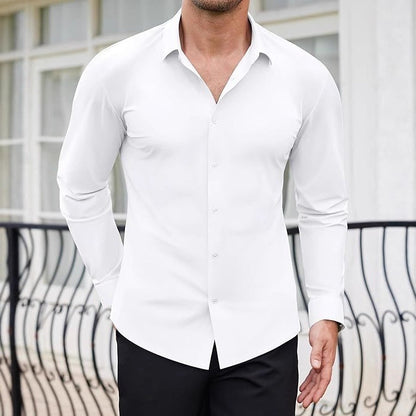 High-elasticity Mens Seamless Wrinkle-free Ice-silk Long-sleeve Shirt