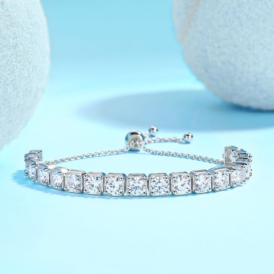 925 Sterling Silver Tennis-Style Adjustable Sparkling Moissanite Bracelet