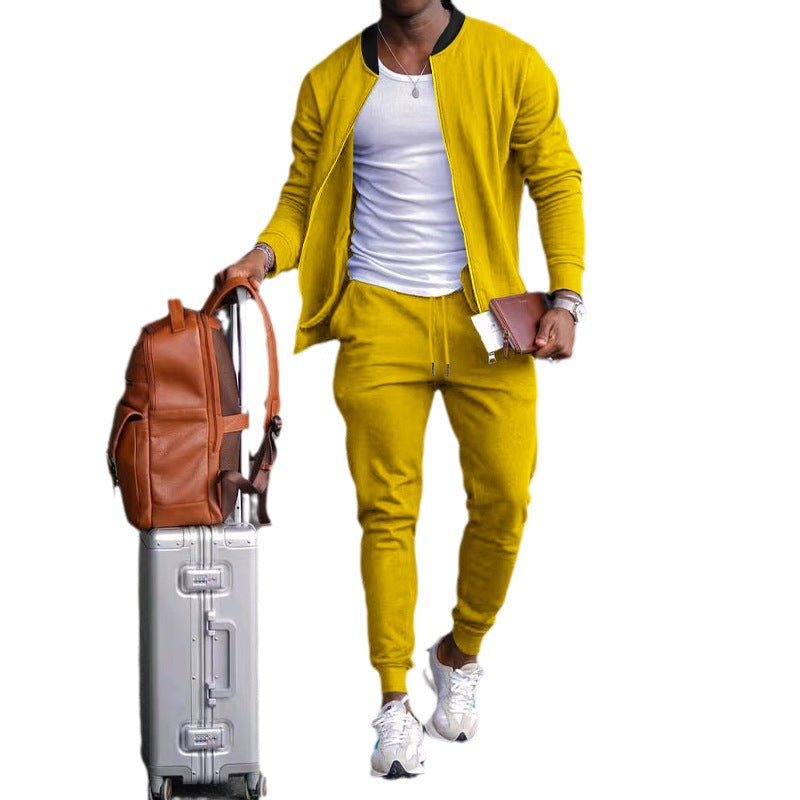 Men's Jacket Suit Zip-up Long-sleeved Top And Drawstring Sweatpants Casual Outdoor Sports Set