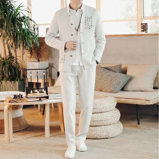 Chinese Style Youth Zhongshan Suit Three-piece Embroidered Coat Retro Hanfu