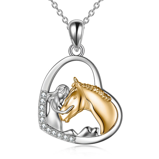 Sterling Silver Horse Heart Pendant Necklace for Women & Girls