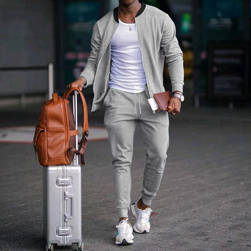 Men's Jacket Suit Zip-up Long-sleeved Top And Drawstring Sweatpants Casual Outdoor Sports Set