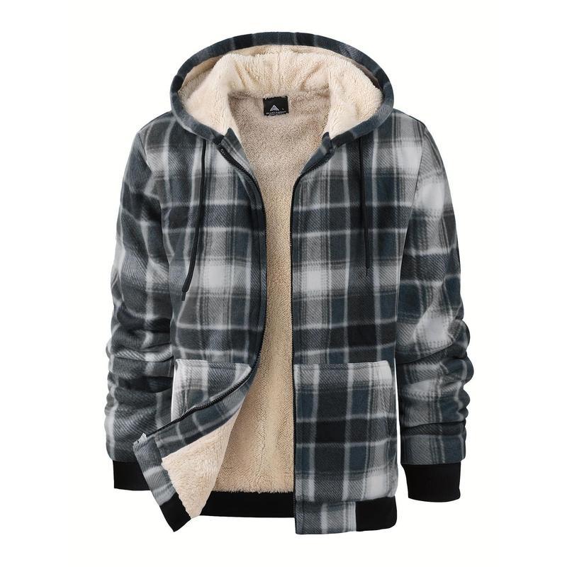Men’s Wool Plaid Hooded Jacket for Outdoor Sportswear