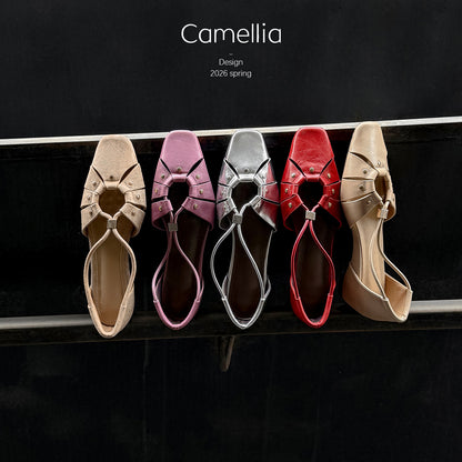 Handcrafted Full-Grain Leather Cage Sandals, Women's Vintage Woven Square Toe T-Strap Flats