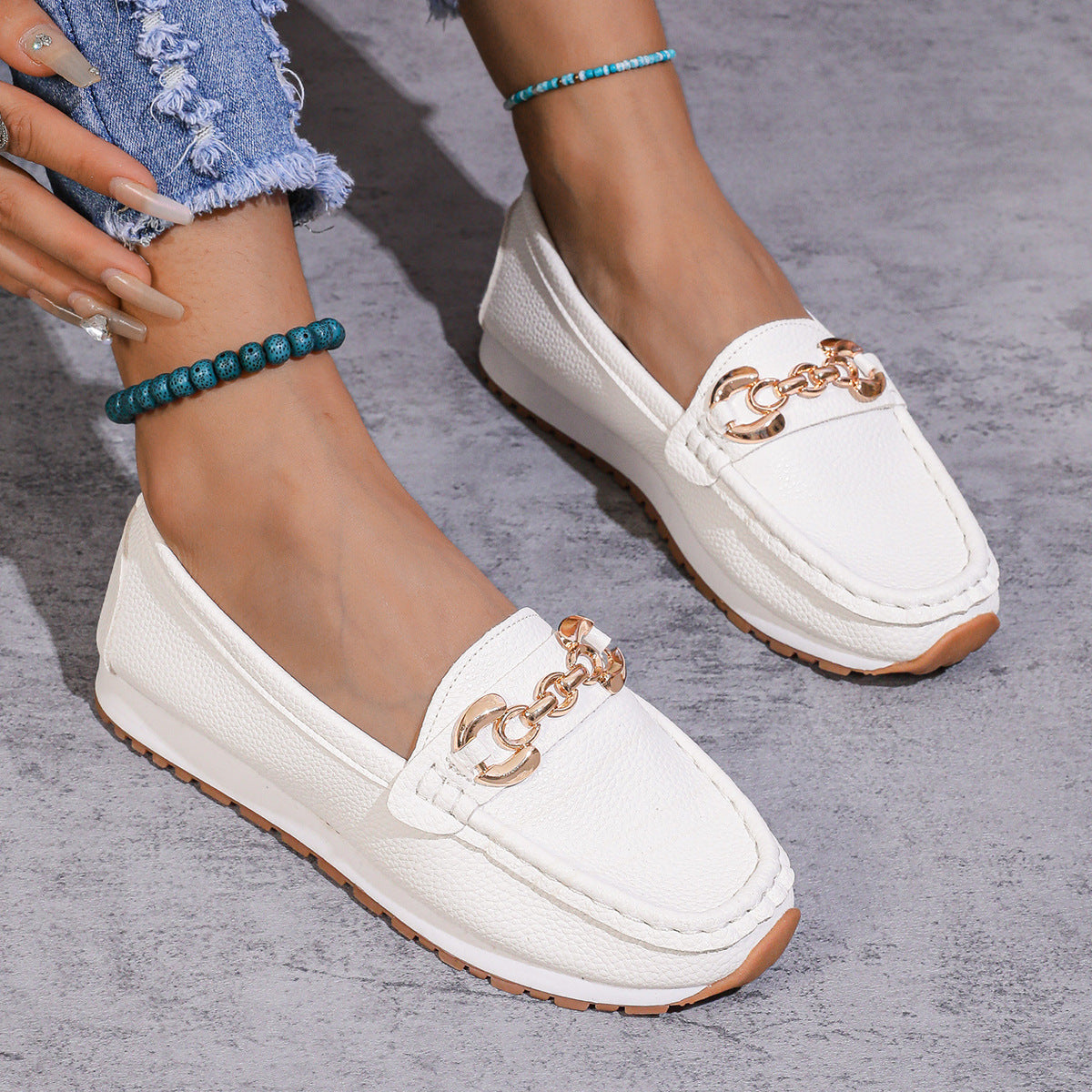Women's Metal Chain Flat Slip-On Loafers