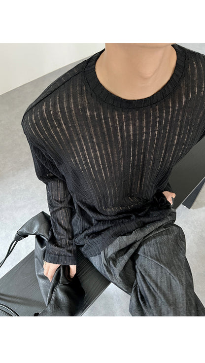 Korean Version Of Simple Hollow Pit Long Sleeve Knitted Top