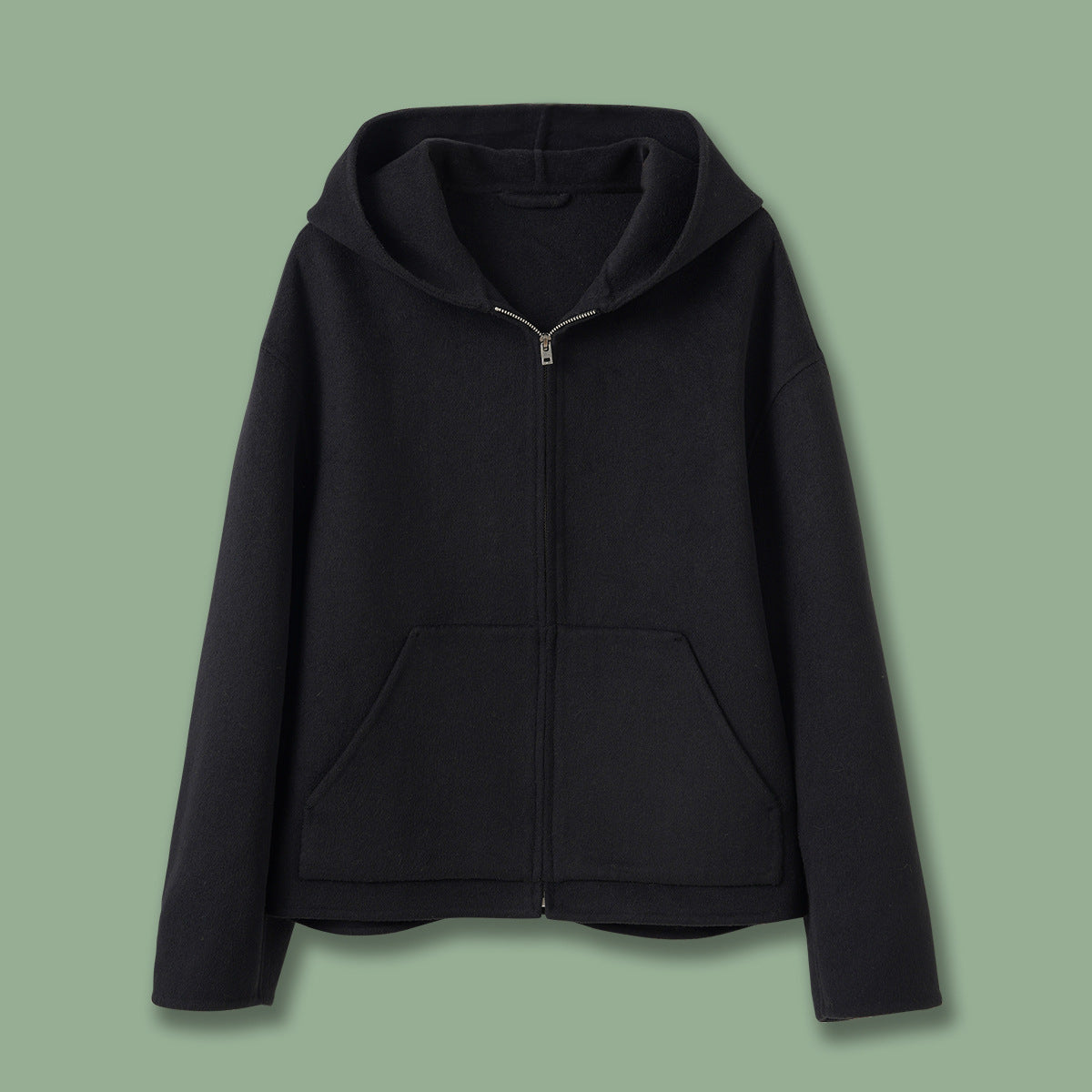 Loose-fit Casual Minimalist Wool-blend Zip-up Hooded Jacket