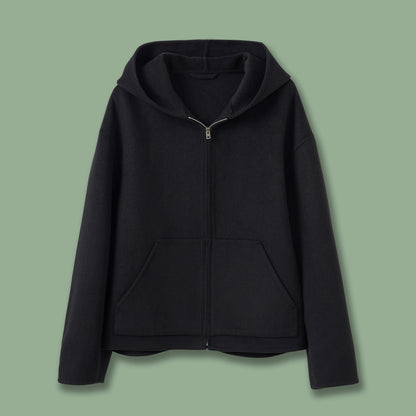 Loose-fit Casual Minimalist Wool-blend Zip-up Hooded Jacket