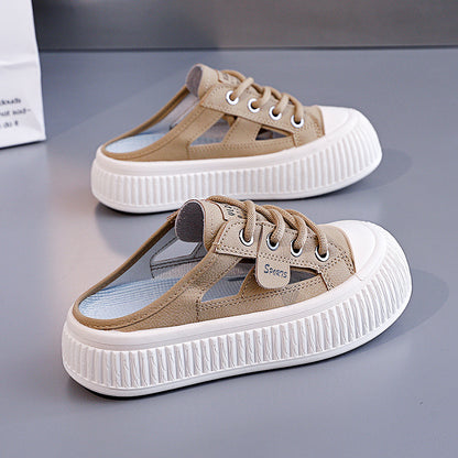 Slide-on Hollowed-out Breathable Thick-soled Half-slipper Sneakers