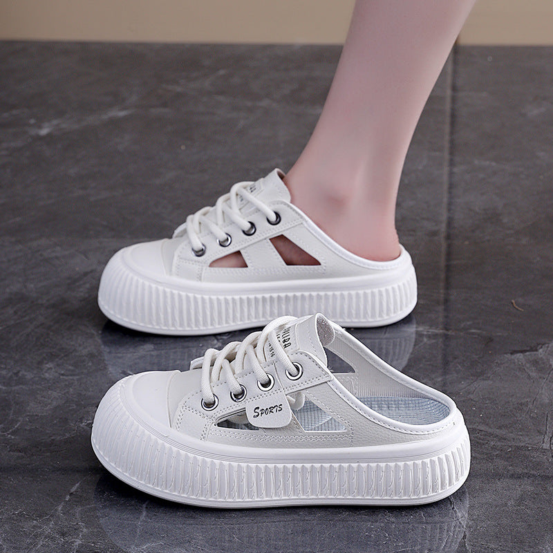 Slide-on Hollowed-out Breathable Thick-soled Half-slipper Sneakers