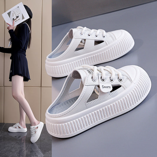 Slide-on Hollowed-out Breathable Thick-soled Half-slipper Sneakers