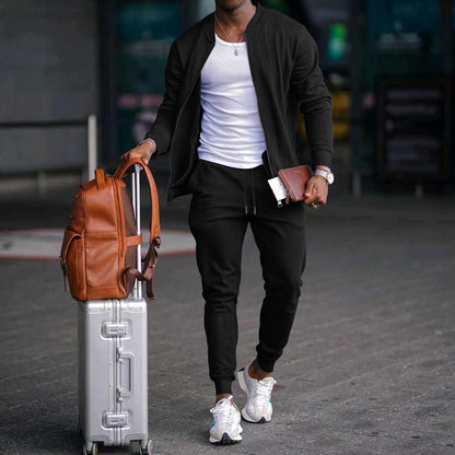 Men's Jacket Suit Zip-up Long-sleeved Top And Drawstring Sweatpants Casual Outdoor Sports Set