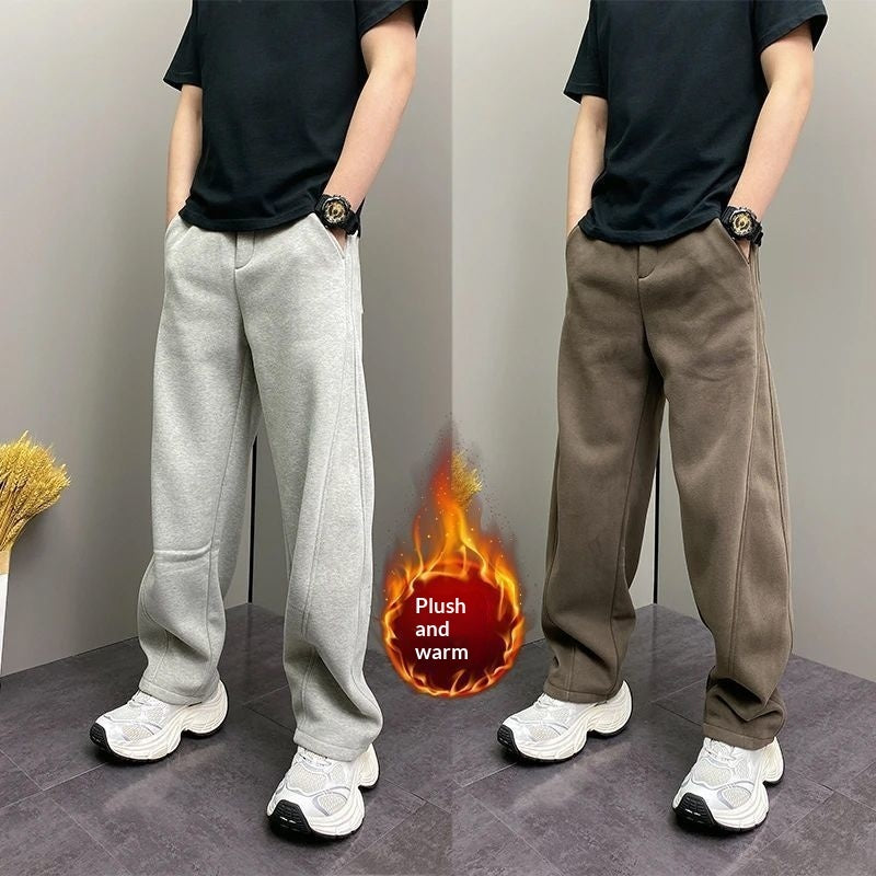 Men’s Fleece Lined Thickened Casual Straight Cut Pants