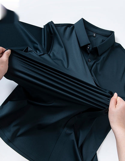 High-elasticity Mens Seamless Wrinkle-free Ice-silk Long-sleeve Shirt