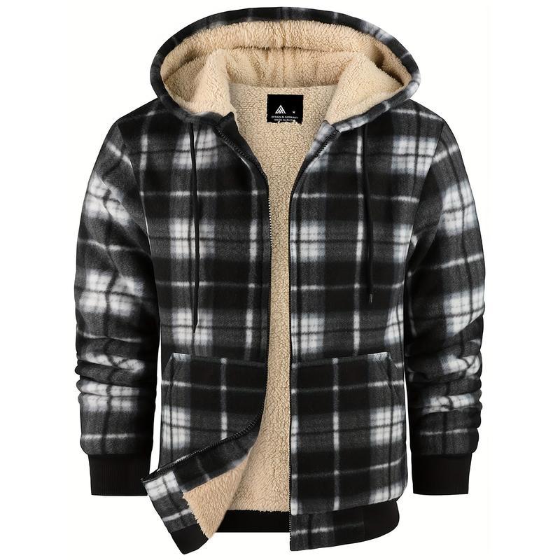 Men’s Wool Plaid Hooded Jacket for Outdoor Sportswear