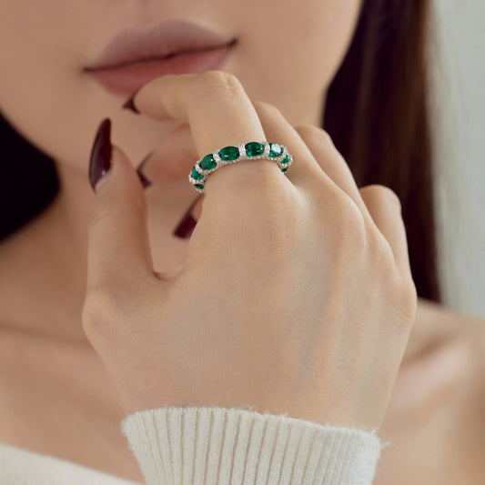 S925 Sterling Silver Ring Female Emerald