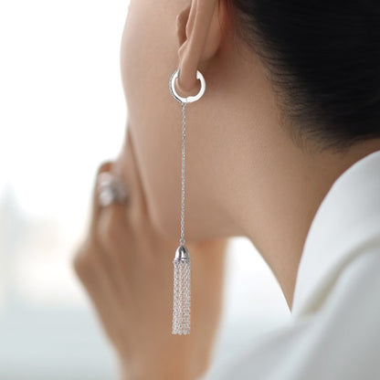 925 Sterling Silver Long Tassel Chain Earrings