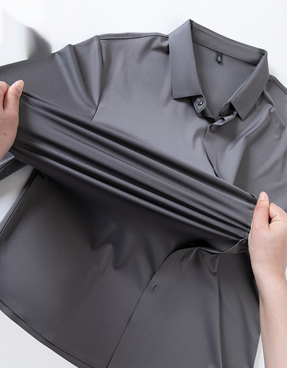 High-elasticity Mens Seamless Wrinkle-free Ice-silk Long-sleeve Shirt