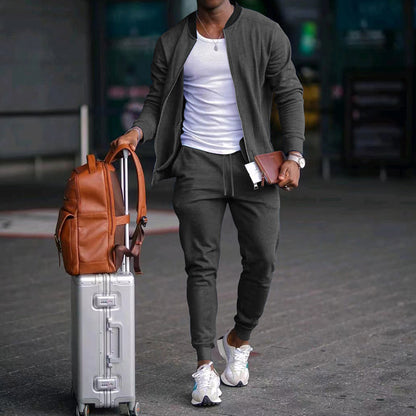 Men's Jacket Suit Zip-up Long-sleeved Top And Drawstring Sweatpants Casual Outdoor Sports Set