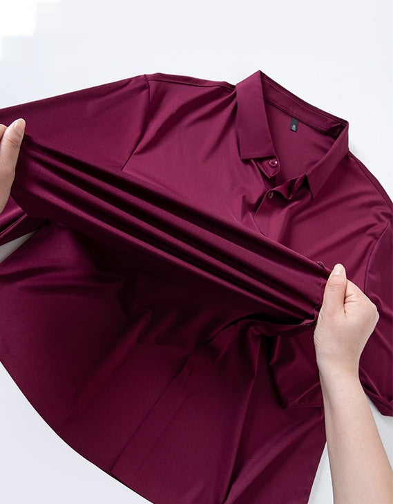 High-elasticity Mens Seamless Wrinkle-free Ice-silk Long-sleeve Shirt